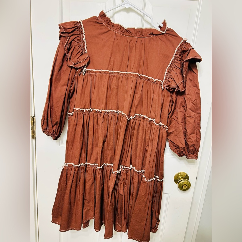 Rust Ruffle Midi Dress